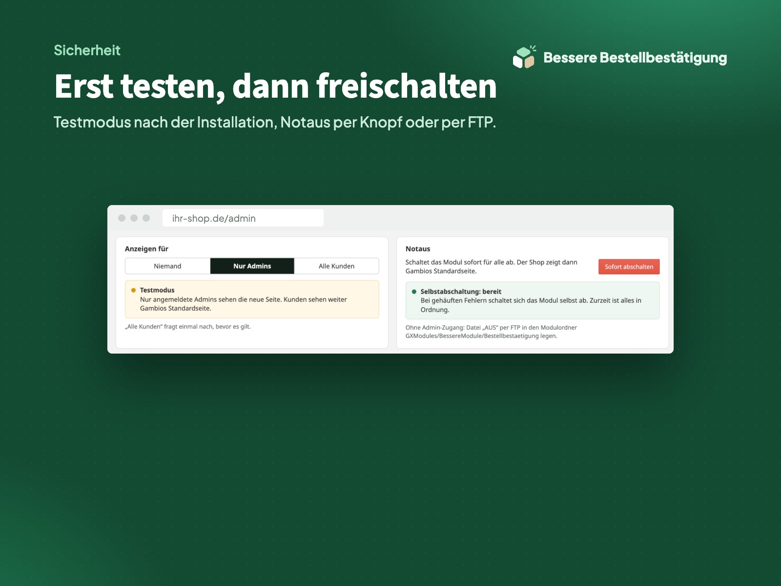 Testmodus und Notaus